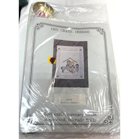 Dry Creek Designs Nativity Banner Cross Stitch Kit With Brass Horn Hanger - Picture 2 of 5